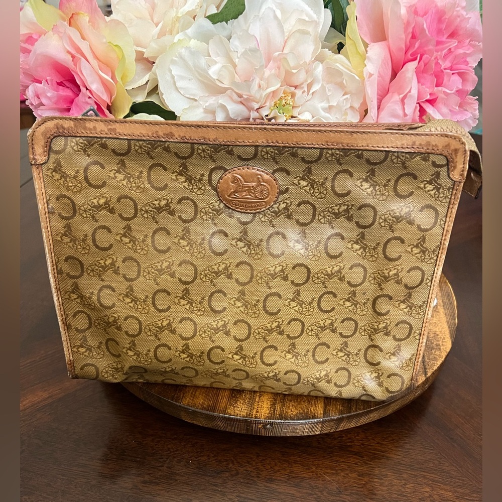 Vintage Celine Paris Brown Monogram Macadam zip clutch pouch